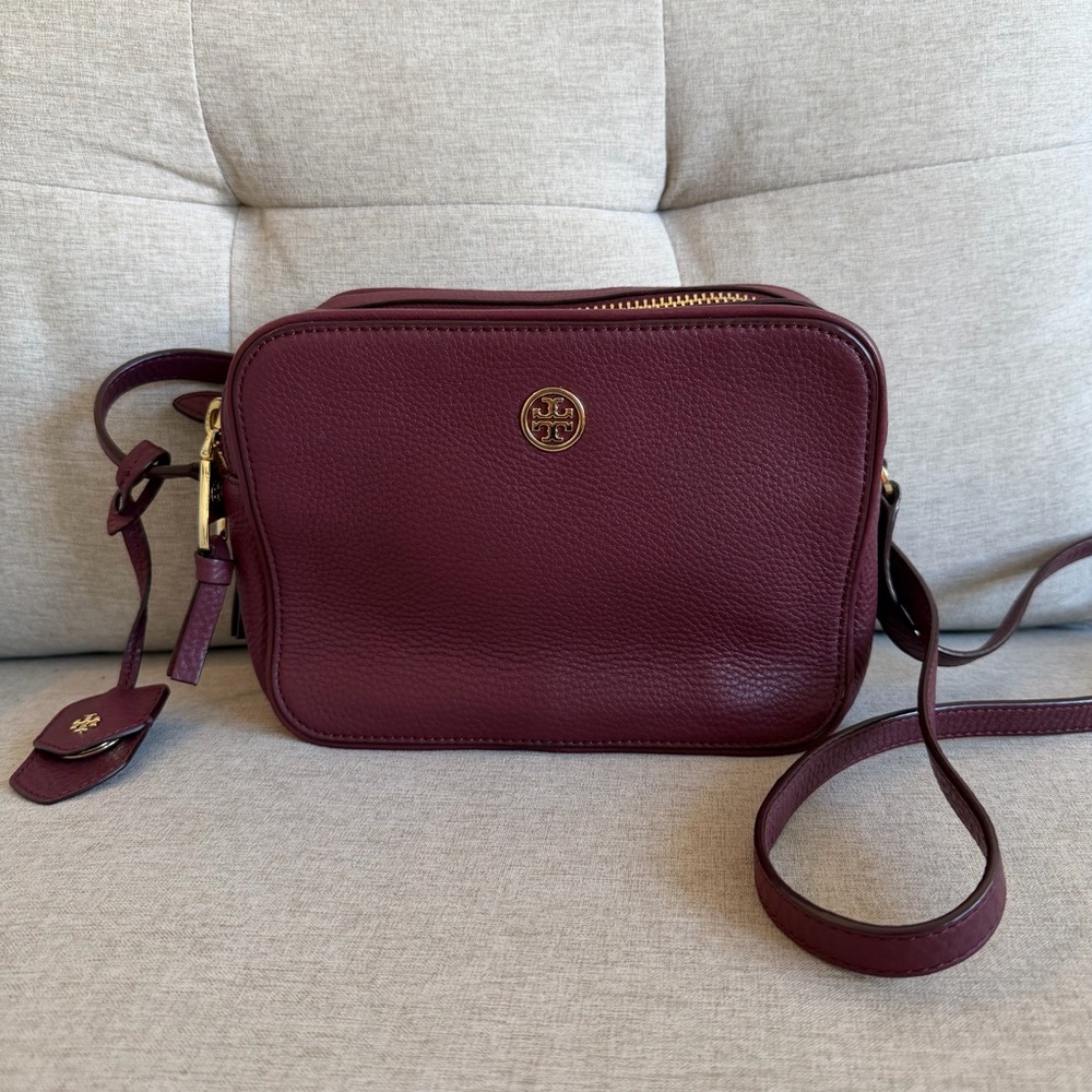 Tory Burch Maroon Burgundy Robinson Camera Crossbody Bag